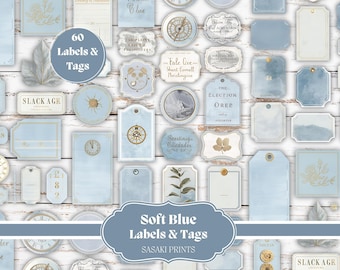 Soft Blue Labels & Tags – Vintage Printable Ephemera for Junk Journals, Scrapbooking, Cards, DIY, Collage, Junk journal Printables, prints