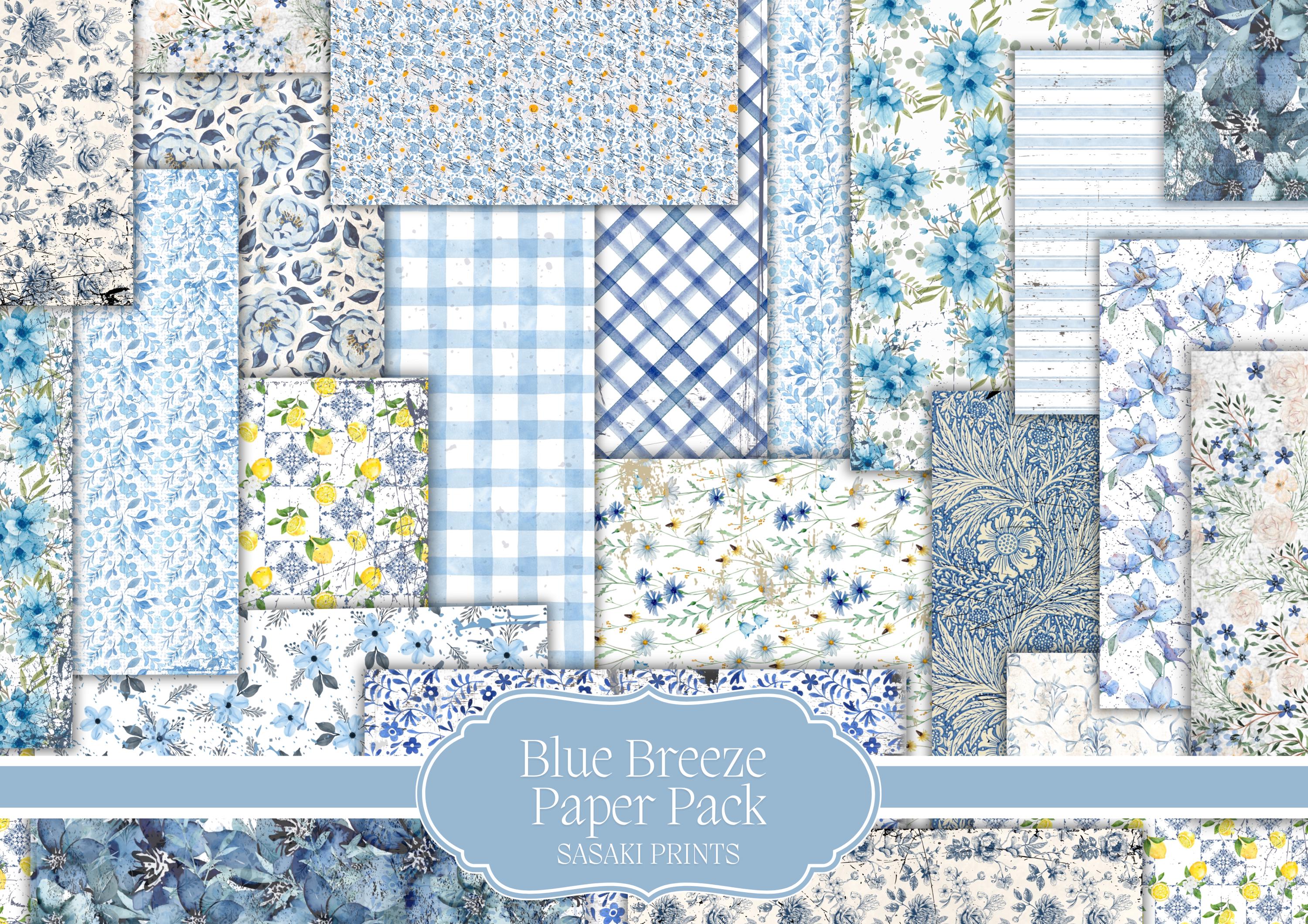 Blue Breeze Paper Pack – Spring Floral Digital Papers, Blue Pattern ...
