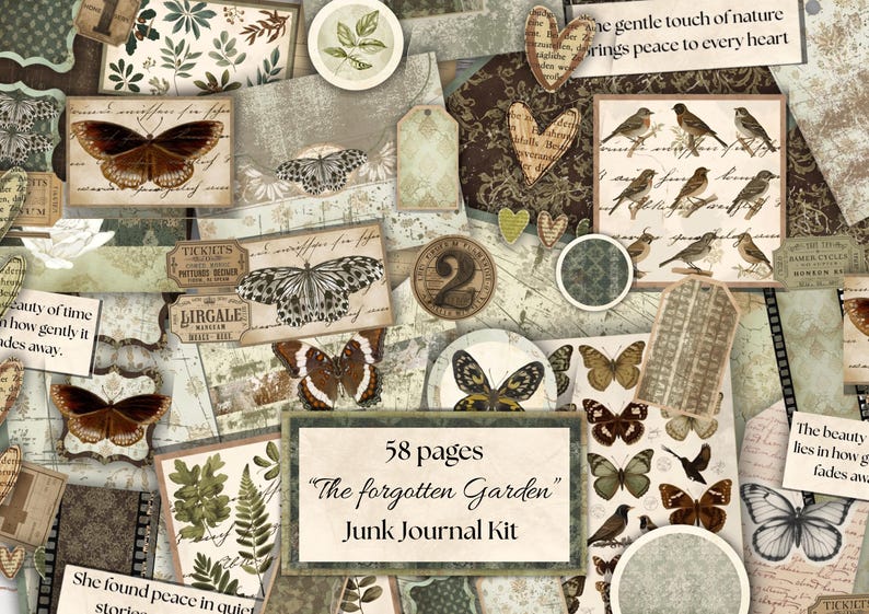 The Forgotten Garden Junk Journal Kit – Vintage Botanical & Butterfly ...