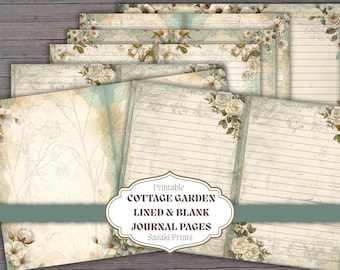 Cottage Garden Lined & Blank Paper Pages – 16 Beautiful Printable Pages for Junk Journals, Scrapbooking, DIY Crafts, ephemera junk journal