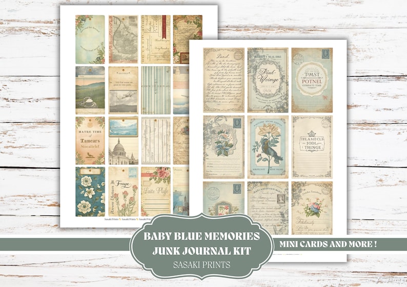 Baby Blue Junk Journal Kit Printable Vintage Ephemera Pack, Shabby ...