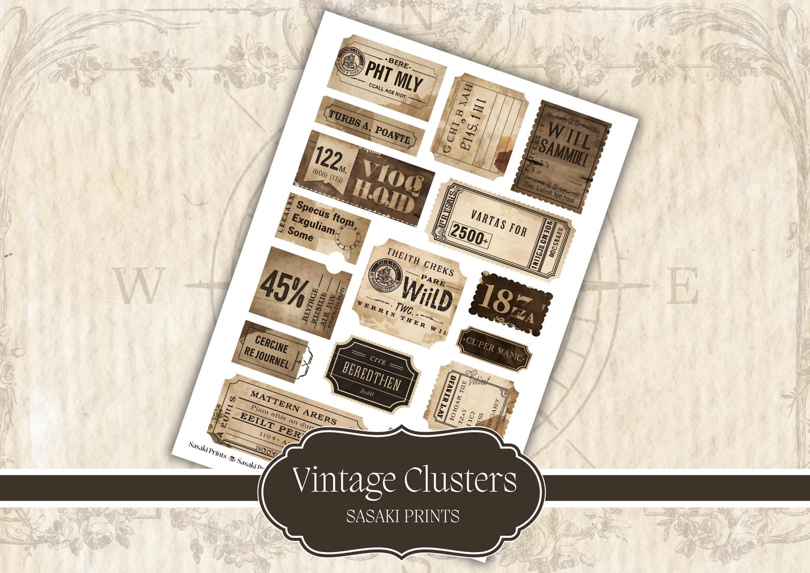 Vintage Clusters Junk Journal Kit – Printable Ephemera, Labels & Tags ...