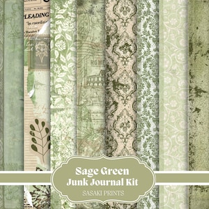 Salie groenboekpakket, afdrukbaar papier, digitaal junkjournaal, botanisch junkjournaal, Junk Journal Kit, Sasaki-afdrukken, knutselboek, doe-het-zelfpapier