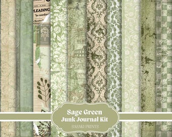 Sage Green Paper Pack, Printable Papers, Digital Junk Journal, Botanical Junk Journal, Junk Journal Kit, Sasaki Prints, craftbook, DIY paper