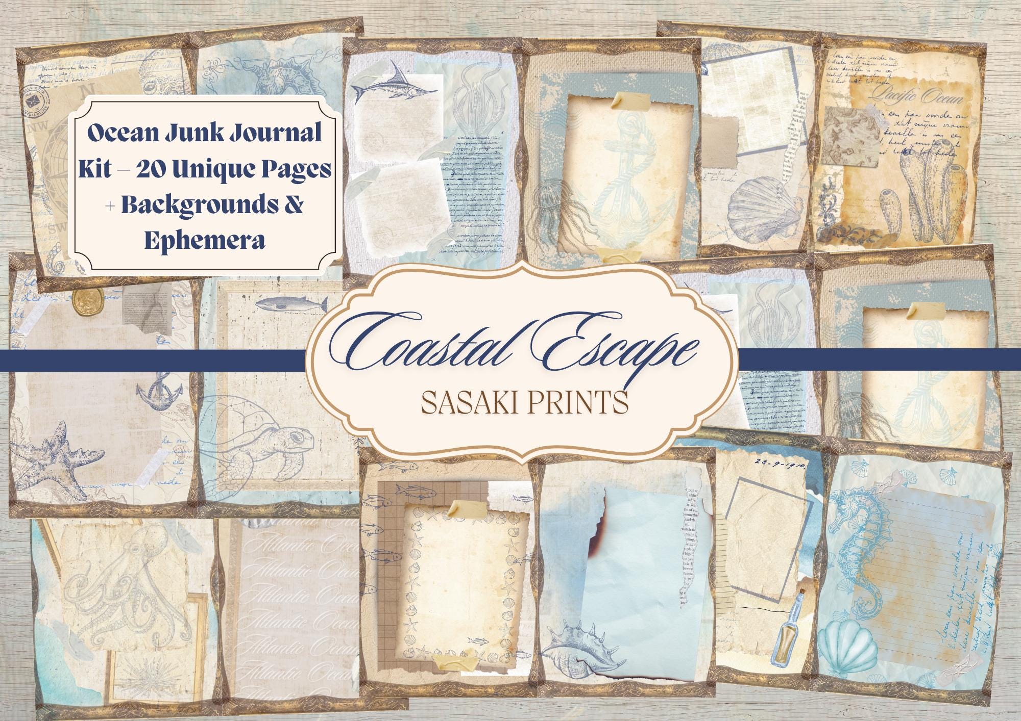 Vintage Nautical Junk Journal Kit: Ocean Scrapbook Paper (digital ...