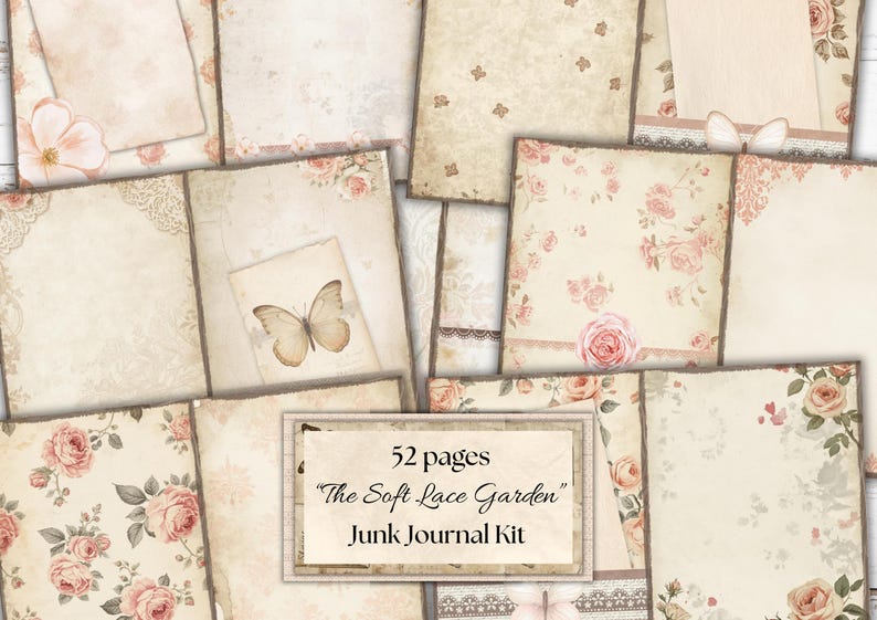 The Soft Lace Garden Junk Journal Kit – Vintage Shabby Chic Ephemera ...