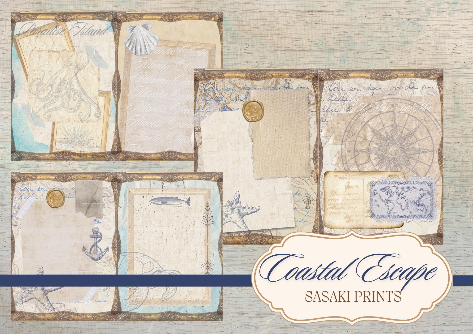 Vintage Nautical Junk Journal Kit: Ocean Scrapbook Paper (digital ...