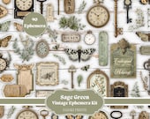 Vintage Ephemera Kit – Sage Green Antique Ephemera Pack for Junk Journals, Scrapbooking, Collage, DIY Crafts, Digital Download, Printables