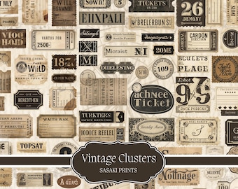Vintage Clusters Junk Journal Kit – Printable Ephemera, Labels & Tags for Scrapbooking, DIY Collage, Cards, Crafting, Digital Paper Pack