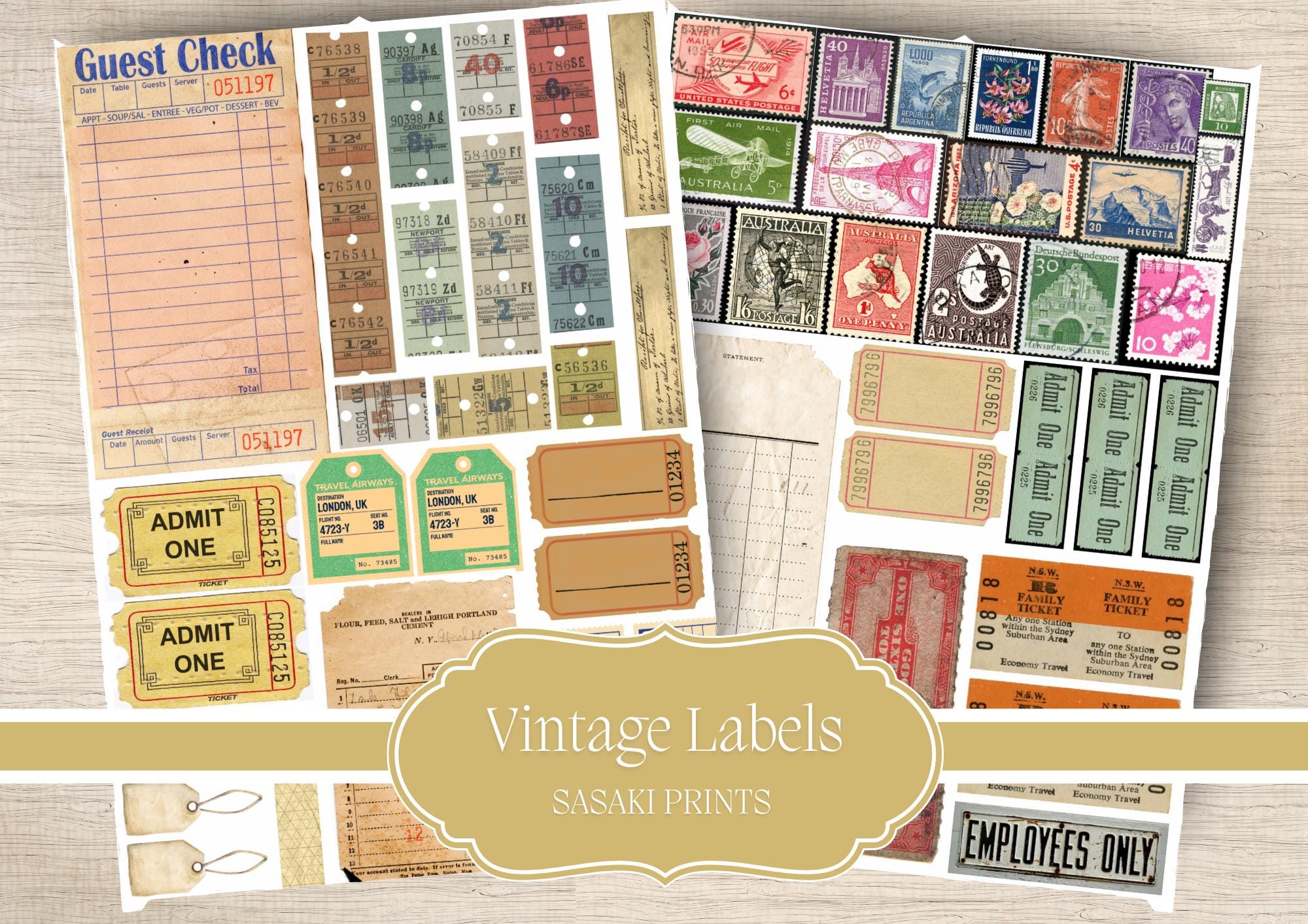 Vintage Ephemera Labels: Printable Junk Journal Kit (PDF) - Etsy