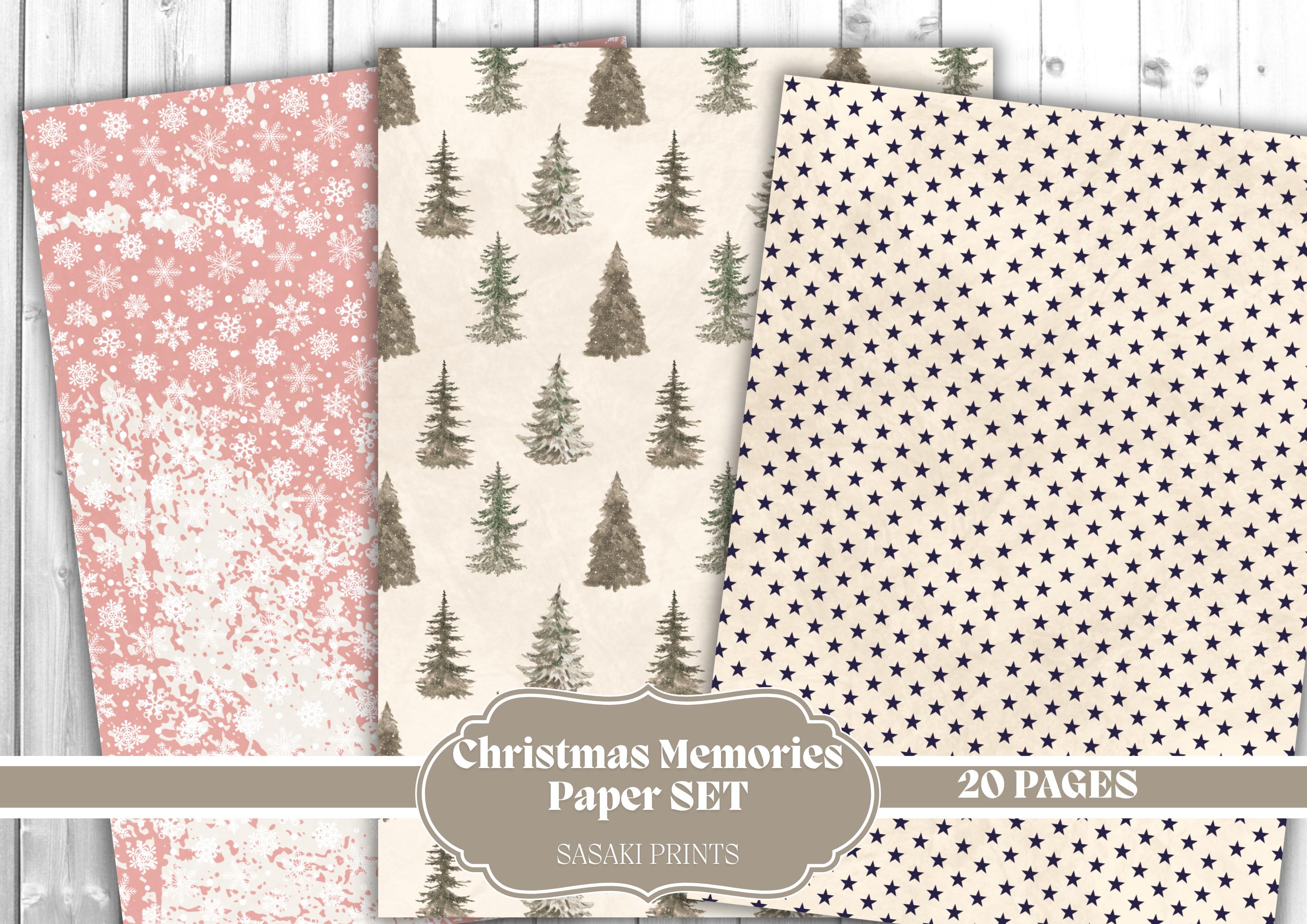 Christmas Memories Paper Set – 20 Background Pages in Soft Green, Beige ...