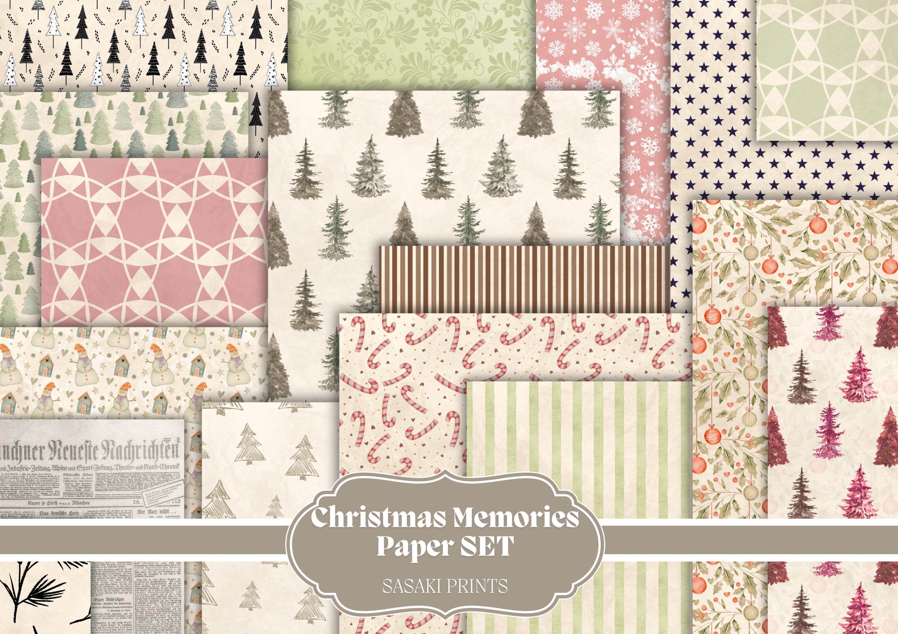 Christmas Memories Paper Set – 20 Background Pages in Soft Green, Beige ...
