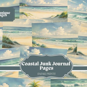 Watercolor Beach Junk Journal Pages: Coastal Scrapbook Kit (Digital Download A4 JPEG)
