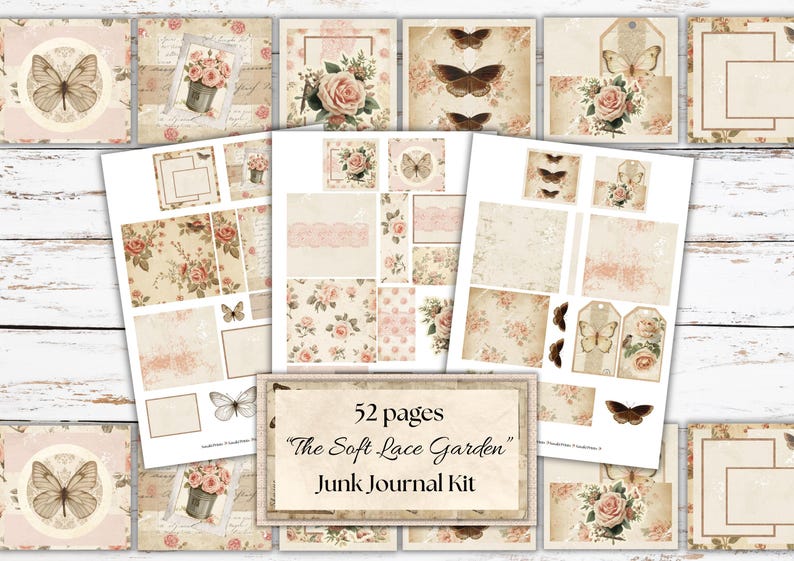 The Soft Lace Garden Junk Journal Kit – Vintage Shabby Chic Ephemera ...