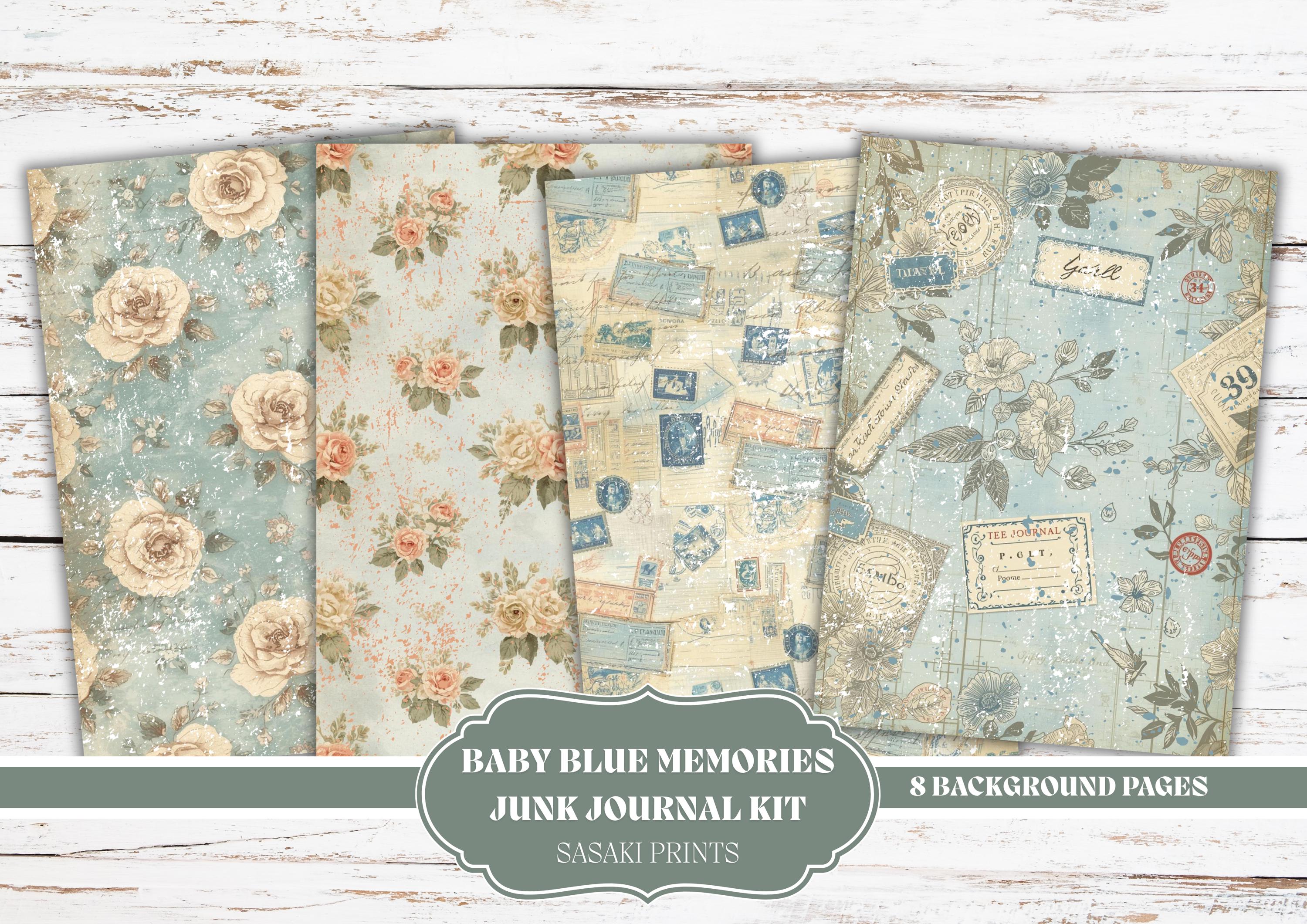 Baby Blue Junk Journal Kit Printable Vintage Ephemera Pack, Shabby ...