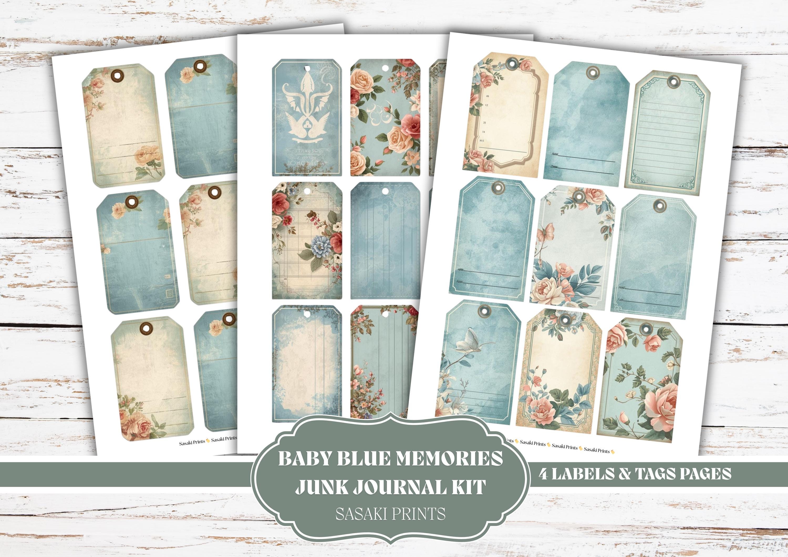 Baby Blue Junk Journal Kit Printable Vintage Ephemera Pack, Shabby ...