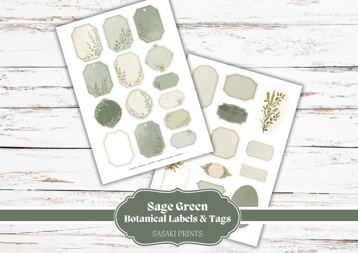 Sage Label Sage Green Botanical Labels & Tags – Vintage Printable Ephemera for ...