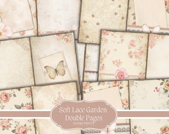 Vintage Double Pages Junk Journal – The Soft Lace Garden | Shabby Chic Printable Spreads for Scrapbooking, DIY & Collage