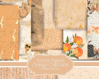 Junk journal Paper : Eclectic Paper Orange Collection, Junk journal Kit, Instant Download, Scrapbooking Paper, DIY,