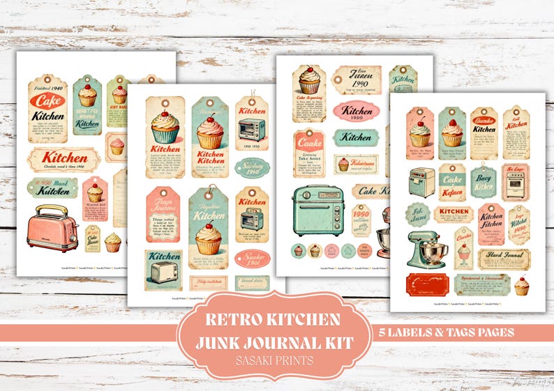 Retro Kitchen Junk Journal Kit Printable, 50s Baking Ephemera Pack ...