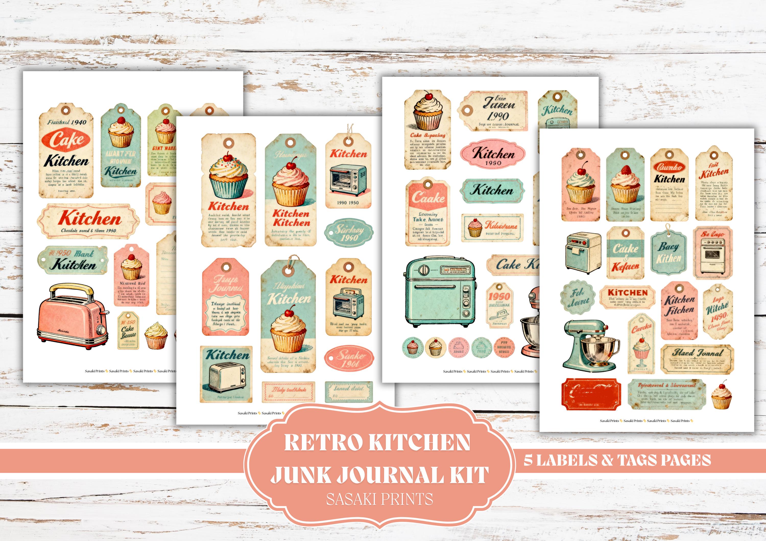 Retro Kitchen Junk Journal Kit Printable, 50s Baking Ephemera Pack ...