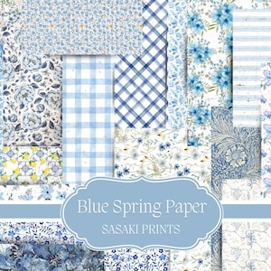 Blaue Frühlingspapiere, druckbare Papiere, Digital Junk Journal, Junk Journal, Junk Journal Kit, Blaue Ostern, Frühling, Vintage, Papier