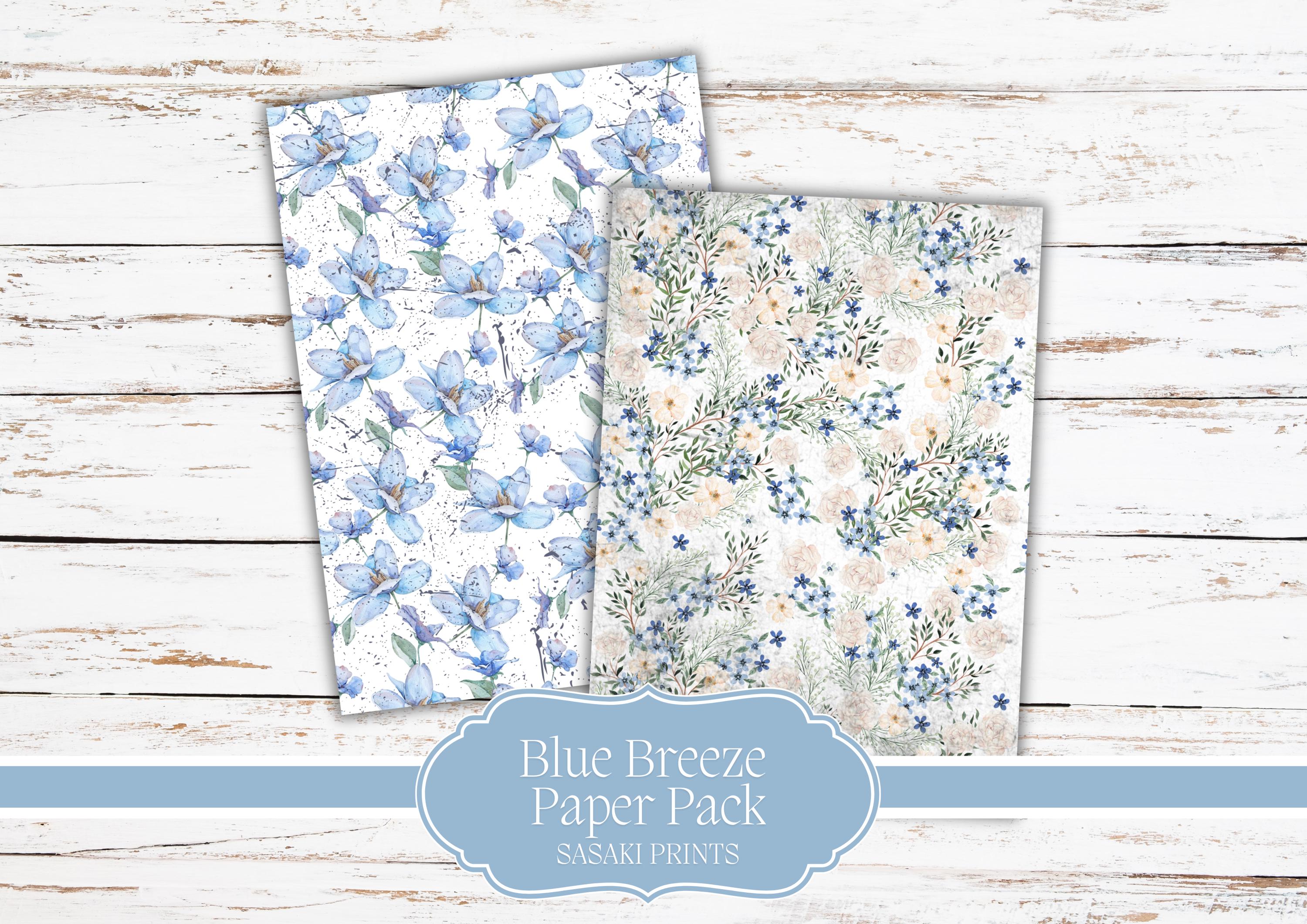 Blue Breeze Paper Pack – Spring Floral Digital Papers, Blue Pattern ...