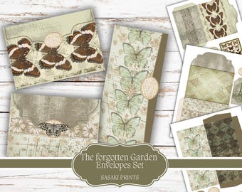 The Forgotten Garden – Vintage Botanical Envelopes Set | Junk Journal Printable Ephemera, Floral Pockets, Butterfly Envelopes, Scrapbooking