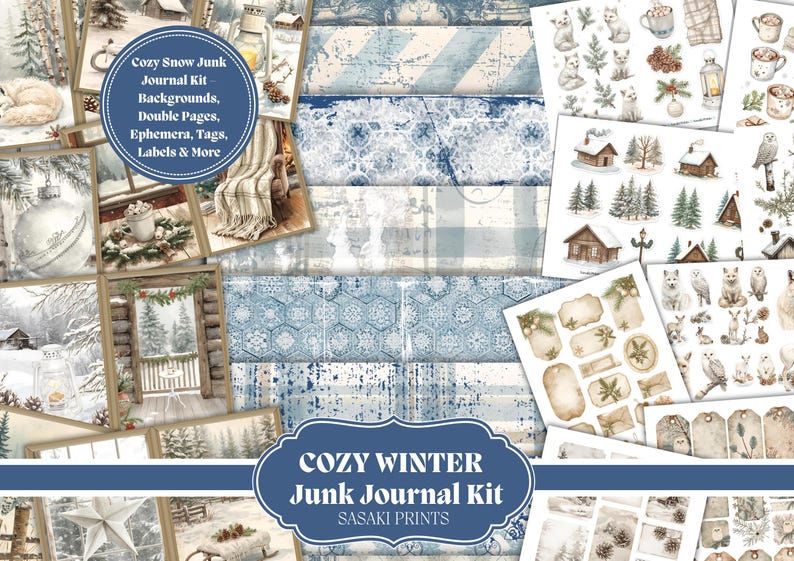 Cozy Winter Junk Journal Kit – Printable Scrapbook Papers, Stickers ...