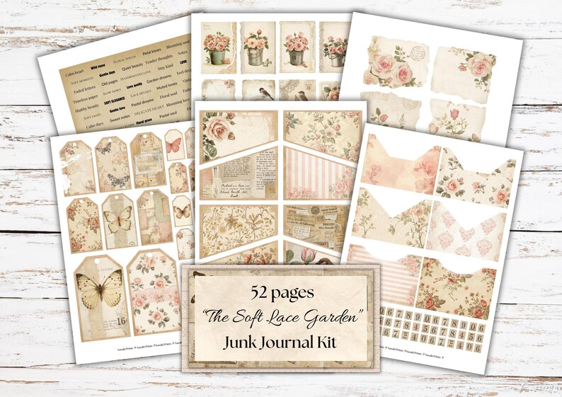 The Soft Lace Garden Junk Journal Kit – Vintage Shabby Chic Ephemera ...