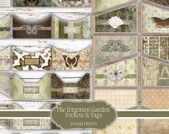 Junk Journal Pockets & Tags – The Forgotten Garden | 34 Pockets + 30 Tags | Vintage Botanical Printable Kit | Scrapbooking, DIY Paper