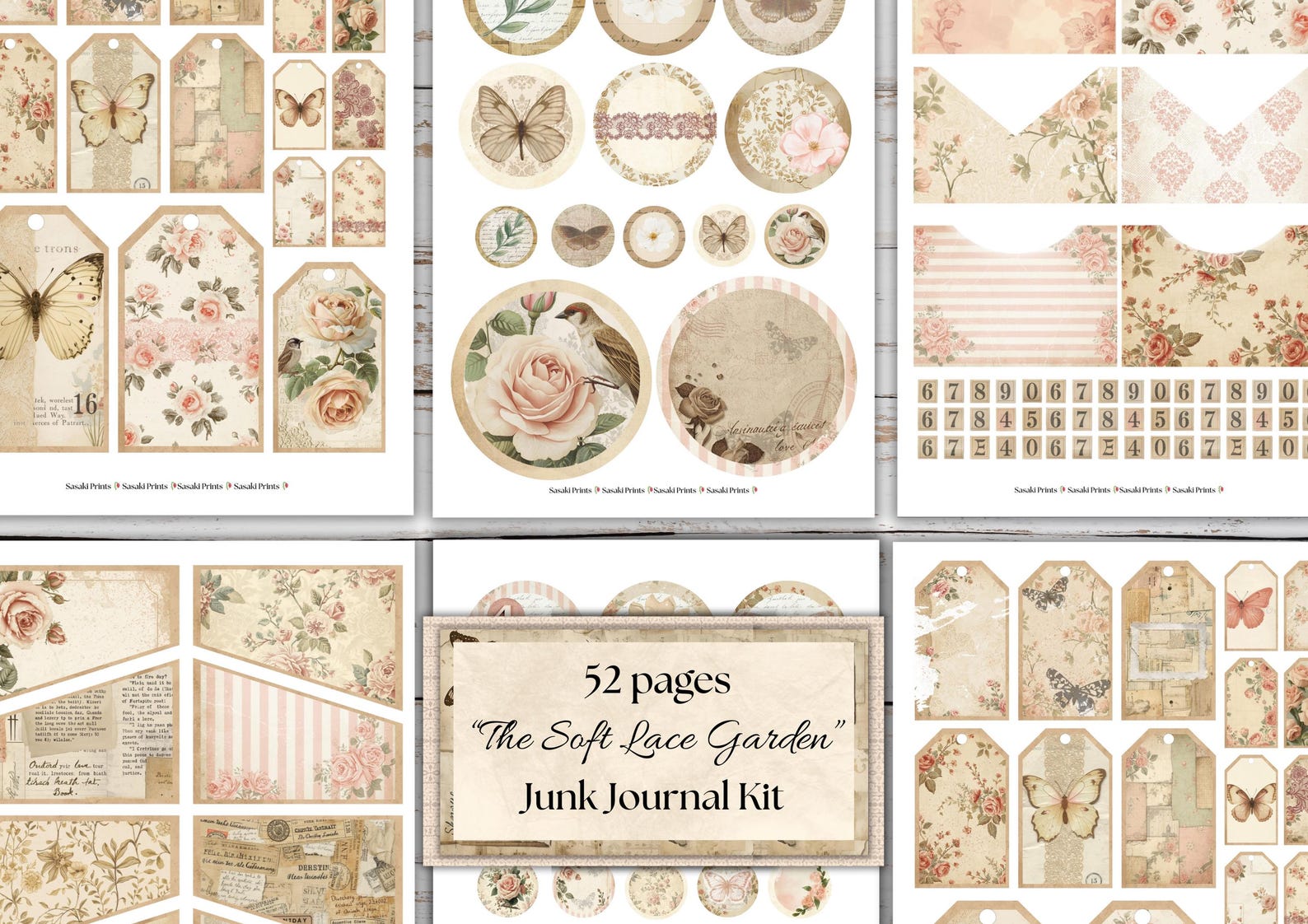 The Soft Lace Garden Junk Journal Kit – Vintage Shabby Chic Ephemera ...