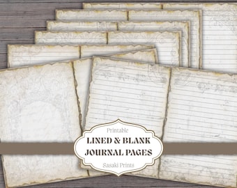 Pages de journal vintage : ensemble de papiers imprimables lignés et vierges (téléchargement PDF)