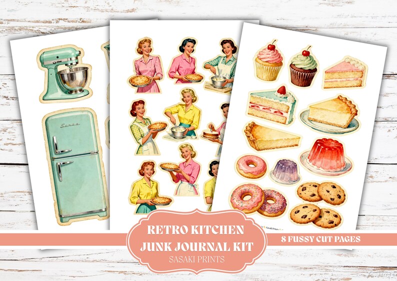 Retro Kitchen Junk Journal Kit Printable, 50s Baking Ephemera Pack ...