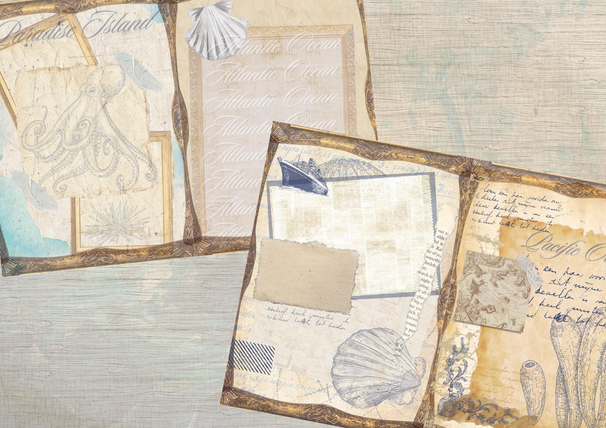 Vintage Nautical Junk Journal Kit: Ocean Scrapbook Paper (digital ...
