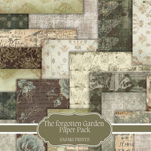 The Forgotten Garden – Vintage Botanical Paper Pack | 15 Junk Journal Backgrounds | Printable Scrapbooking Kit | Botanical Ephemera | DIY