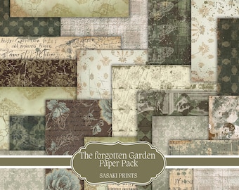 The Forgotten Garden – Vintage Botanical Paper Pack | 15 Junk Journal Backgrounds | Printable Scrapbooking Kit | Botanical Ephemera | DIY