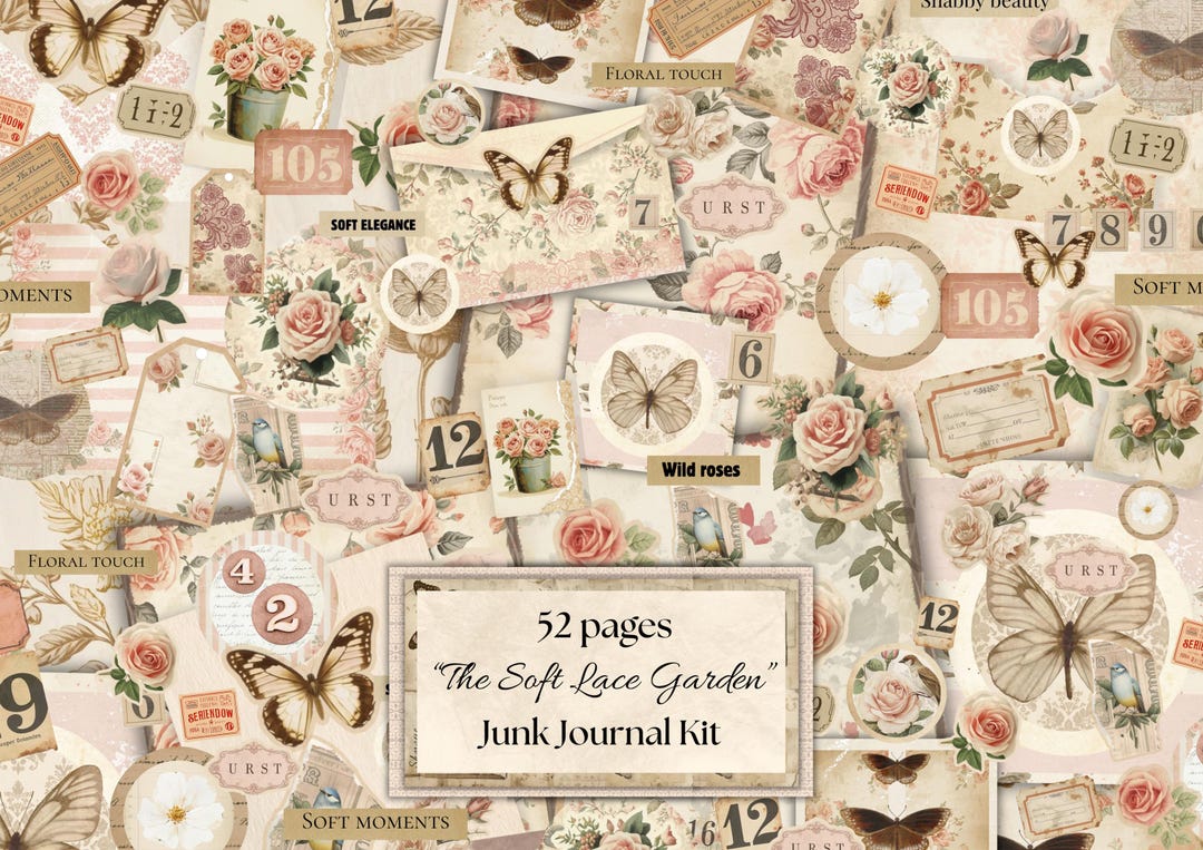The Soft Lace Garden Junk Journal Kit – Vintage Shabby Chic Ephemera ...