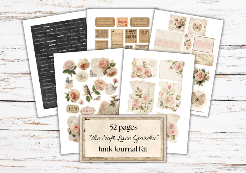 The Soft Lace Garden Junk Journal Kit – Vintage Shabby Chic Ephemera ...