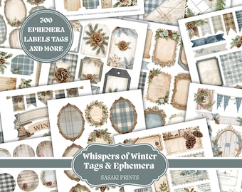 Whispers of Winter Tag + Ephemera – 31 Pages (+300 Items) of Tags, Labels & Ephemera in Winter Tones | Junk Journal, Scrapbooking Holiday