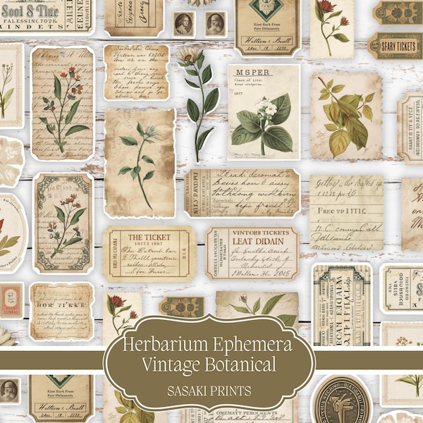 Herbarium Ephemera – Stampe botaniche vintage, illustrazioni di piante antiche per diari spazzatura, scrapbooking, biglietti, collage e lavori fai da te
