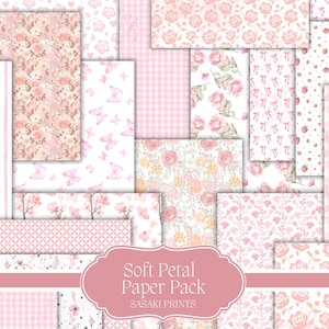 Papeles de color rosa pétalo suave para primavera, paquete de primavera, papeles imprimibles, diario basura digital, diario basura de primavera, kit de diario basura,