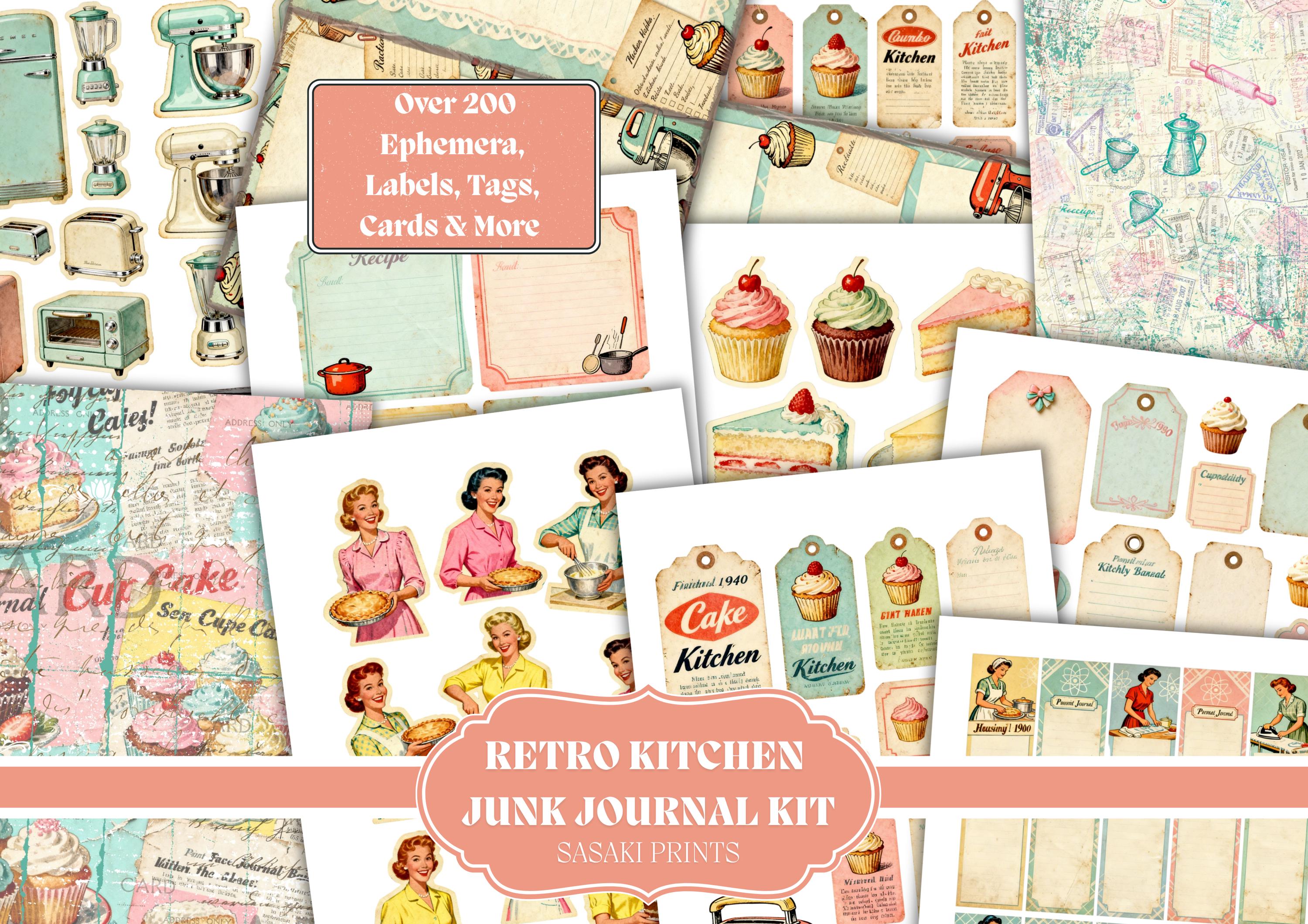 Retro Kitchen Junk Journal Kit Printable, 50s Baking Ephemera Pack ...