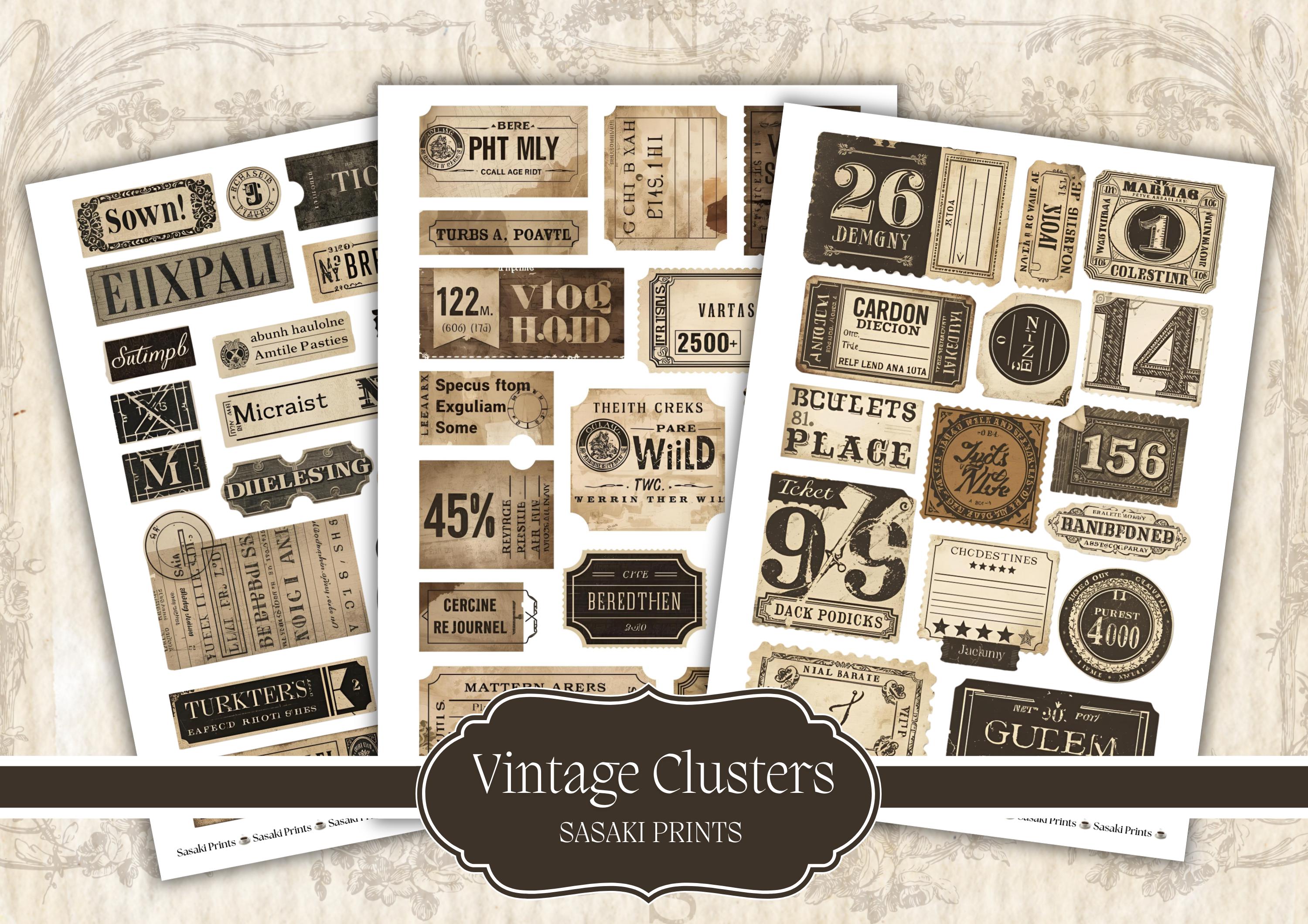 Vintage Clusters Junk Journal Kit – Printable Ephemera, Labels & Tags ...