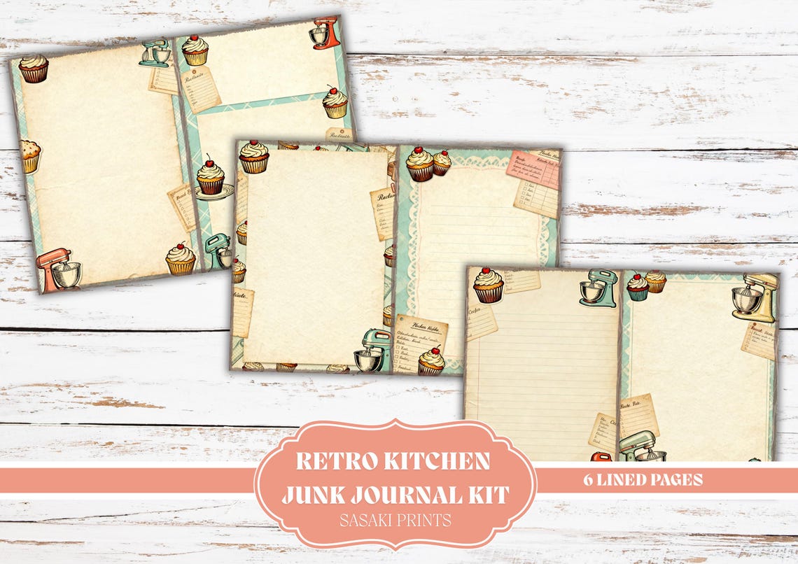 Retro Kitchen Junk Journal Kit Printable, 50s Baking Ephemera Pack ...