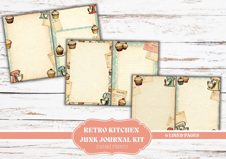 Retro Kitchen Junk Journal Kit Printable, 50s Baking Ephemera Pack ...