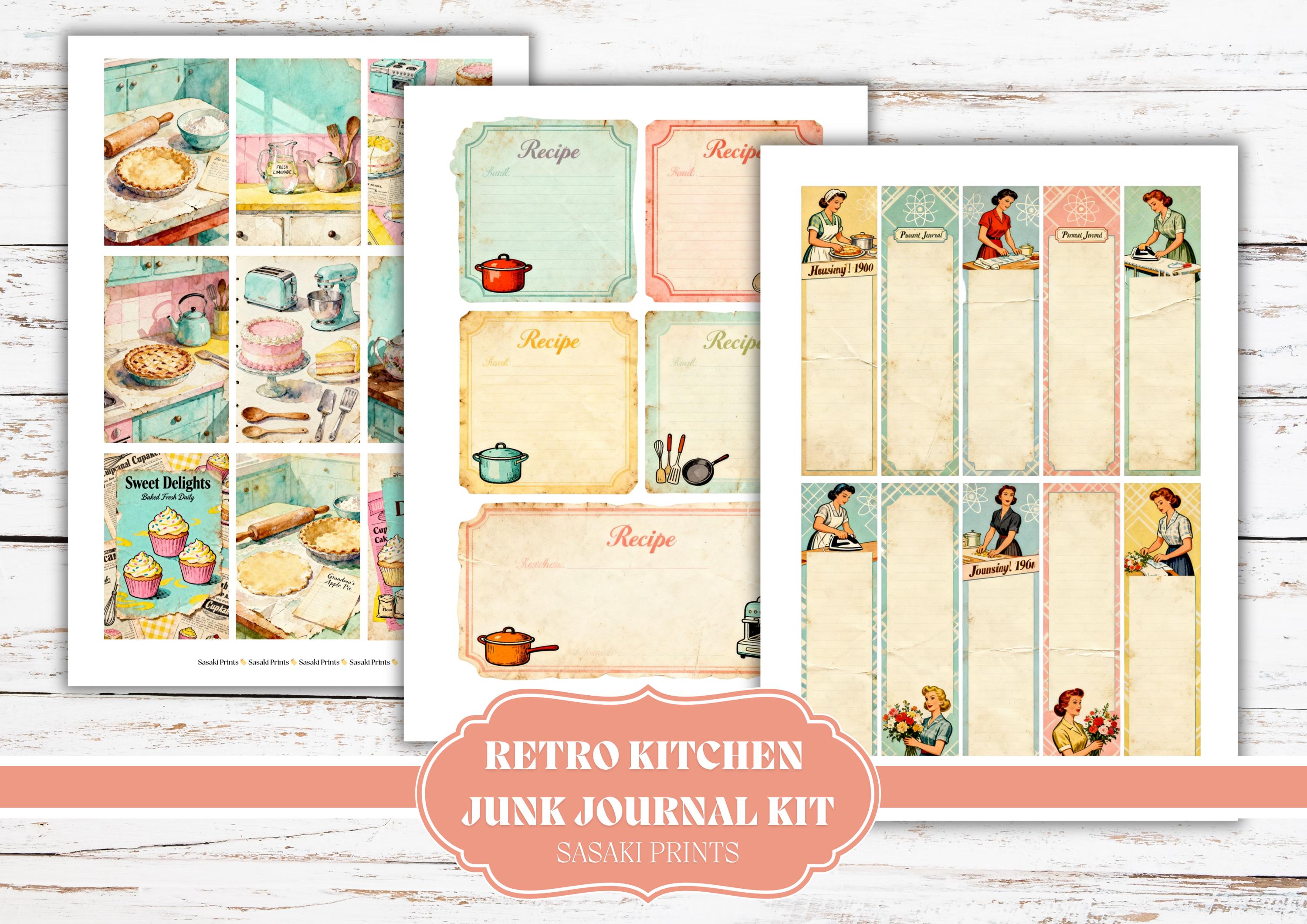 Retro Kitchen Junk Journal Kit Printable, 50s Baking Ephemera Pack ...