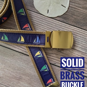 Sailing Themed Belt with Solid Brass Buckle
