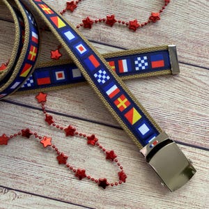 Nautical Flag Belt Adjustable Sizing with Silver Buckle