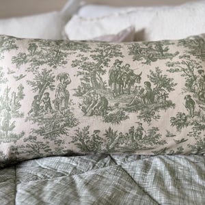 Lumbar Green Toile Pillow Covers